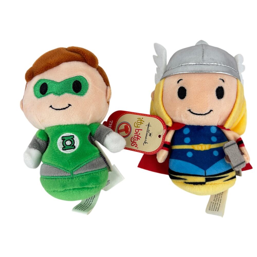 Hallmark Itty Bittys Thor Green Lantern Plush Lot of 2 Marvel Mini Stuffed Toy